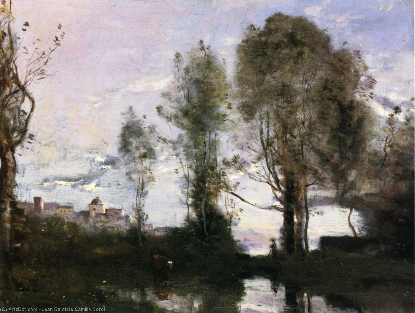 Wikioo.org - The Encyclopedia of Fine Arts - Painting, Artwork by Jean Baptiste Camille Corot - Edge of a Lake (also known as Souvenir of Italy)