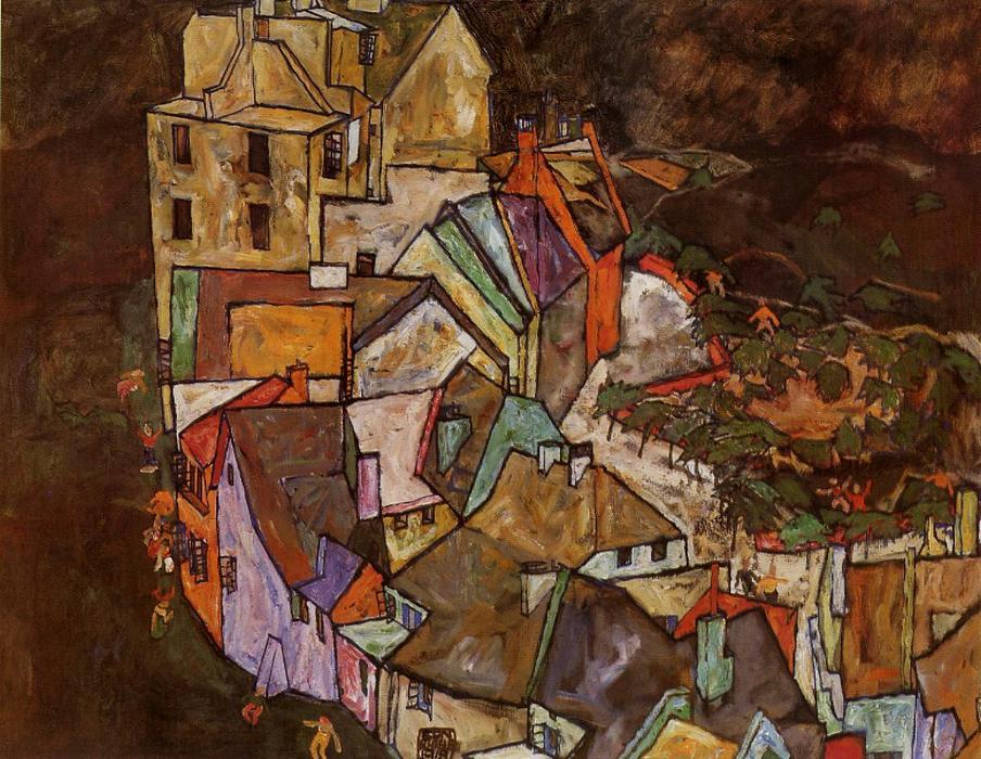 Wikioo.org - The Encyclopedia of Fine Arts - Painting, Artwork by Egon Schiele - Edge of Town (also known as Krumau Town Crescent III)