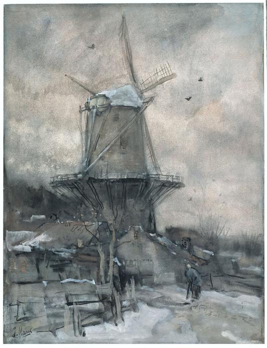 Wikioo.org - The Encyclopedia of Fine Arts - Painting, Artwork by Jacob Henricus Maris - Een molen in de winter
