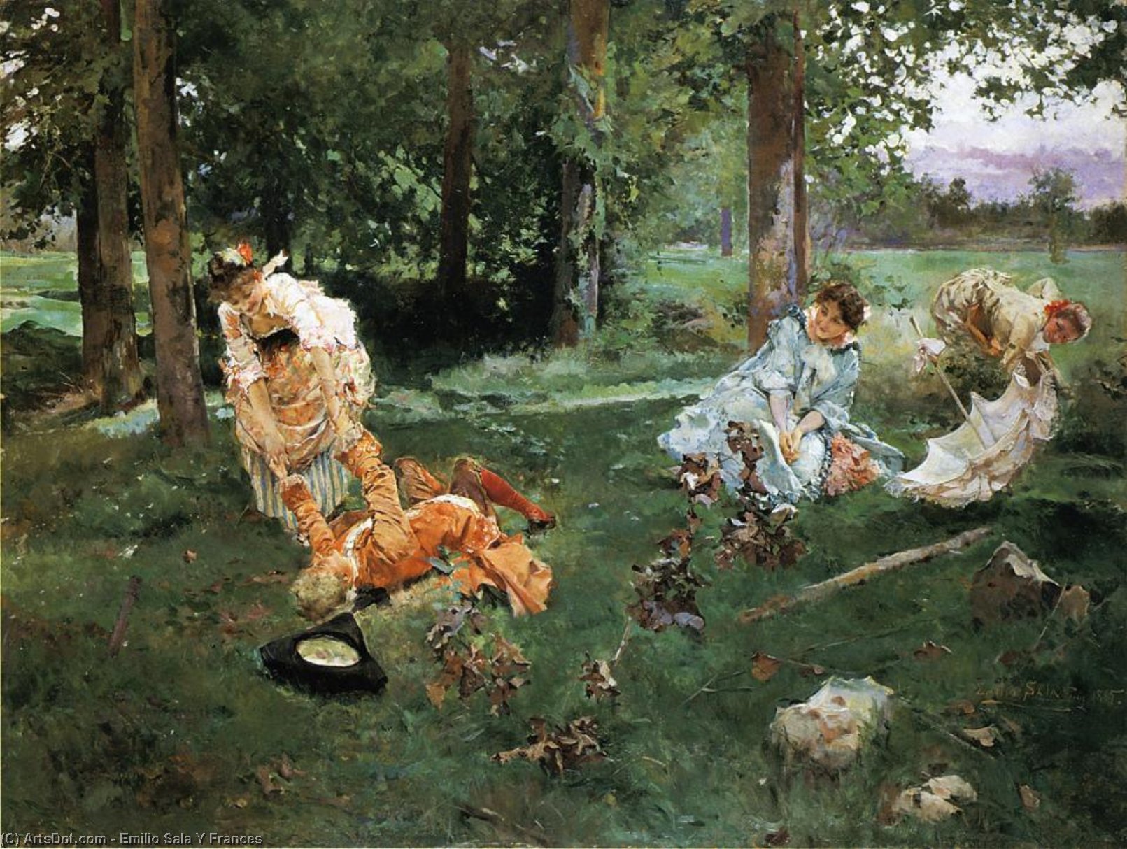 Wikioo.org - The Encyclopedia of Fine Arts - Painting, Artwork by Emilio Sala Y Frances - Elegant Figures in a Summer Garden