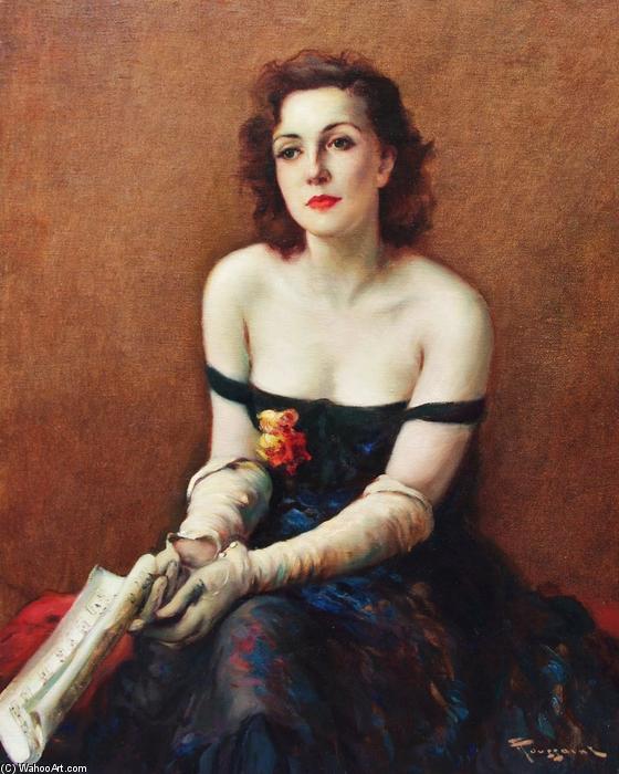 WikiOO.org - Encyclopedia of Fine Arts - Maalaus, taideteos Fernand Toussaint - Elegant Lady with Music Score