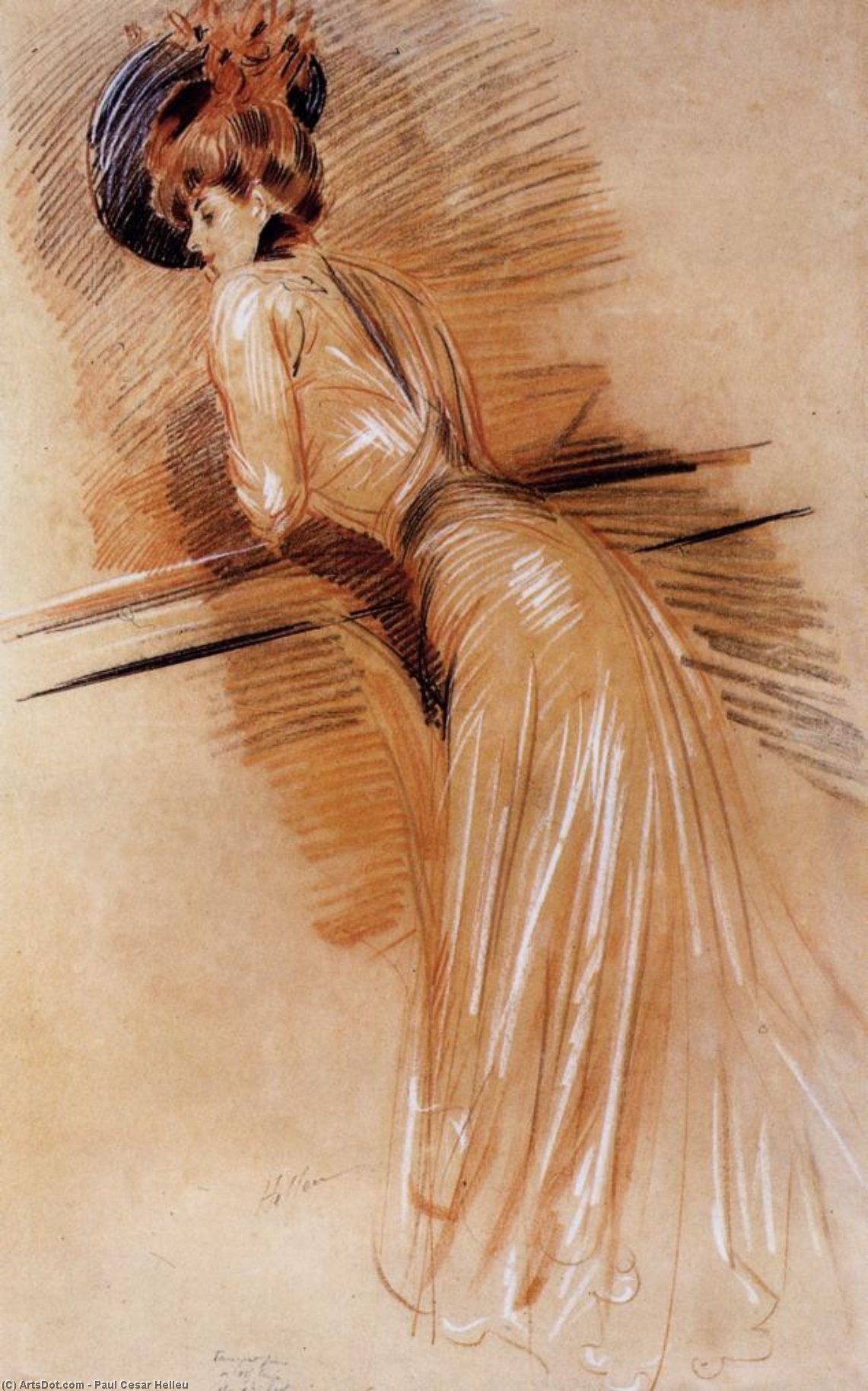 Wikioo.org - The Encyclopedia of Fine Arts - Painting, Artwork by Paul Cesar Helleu - Elegant Woman at the Rail