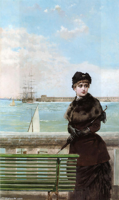Wikioo.org - The Encyclopedia of Fine Arts - Painting, Artwork by Vittorio Matteo Corcos - An Elegant Woman at St. Malo