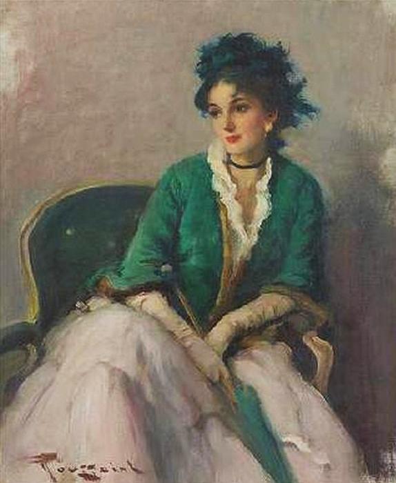 WikiOO.org - Enciclopedia of Fine Arts - Pictura, lucrări de artă Fernand Toussaint - Elegant Woman with Parasol