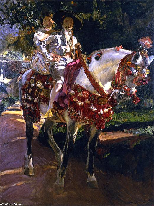 Wikioo.org - The Encyclopedia of Fine Arts - Painting, Artwork by Joaquin Sorolla Y Bastida - Elena and Maria, the Painter's Daughters, on Horseback in Valencian Period Costumes