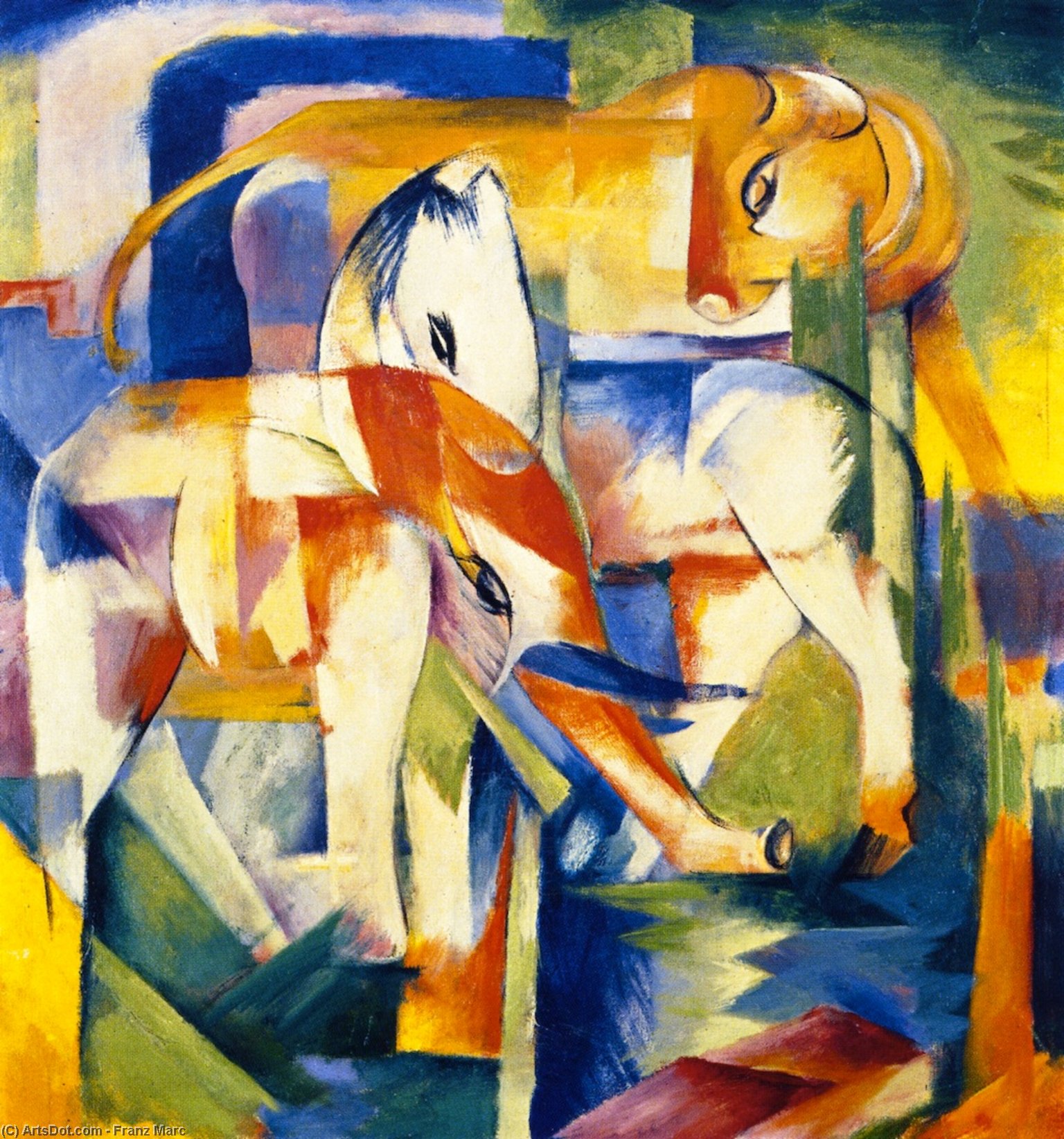 Wikioo.org - The Encyclopedia of Fine Arts - Painting, Artwork by Franz Marc - Elephant, Horse, Cattle