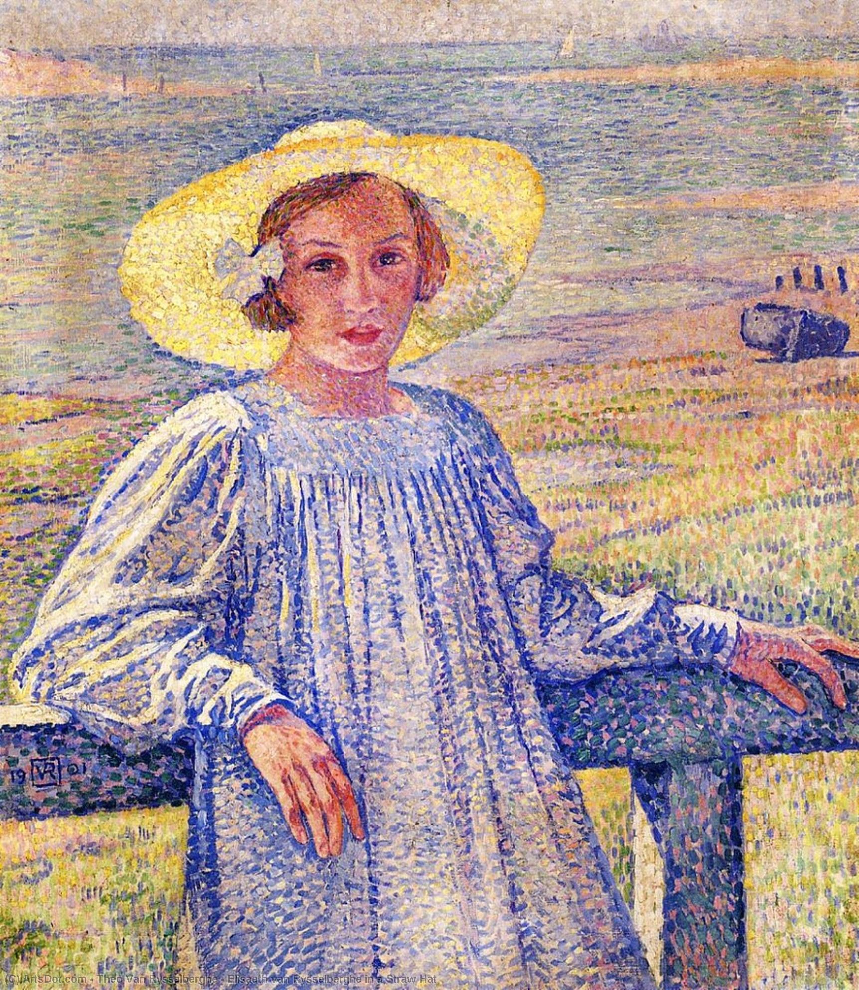 WikiOO.org - Енциклопедия за изящни изкуства - Живопис, Произведения на изкуството Theo Van Rysselberghe - Elisaeth van Rysselberghe in a Straw Hat