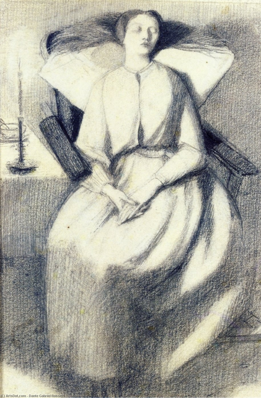 Wikioo.org – La Enciclopedia de las Bellas Artes - Pintura, Obras de arte de Dante Gabriel Rossetti - Elizabeth Siddal sentado en una silla