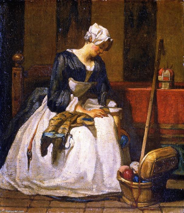 Wikioo.org – La Enciclopedia de las Bellas Artes - Pintura, Obras de arte de Jean-Baptiste Simeon Chardin - El Embroiderer