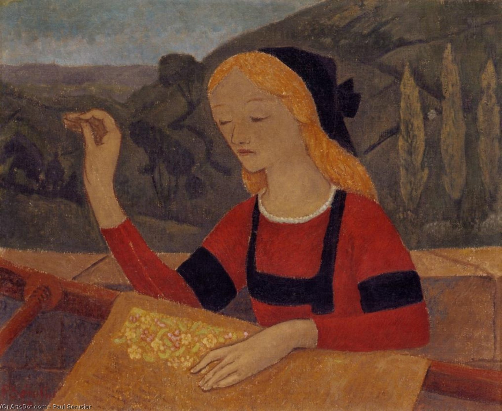 WikiOO.org - Εγκυκλοπαίδεια Καλών Τεχνών - Ζωγραφική, έργα τέχνης Paul Serusier - Embroiderer in a Landscape of Chateauneuf