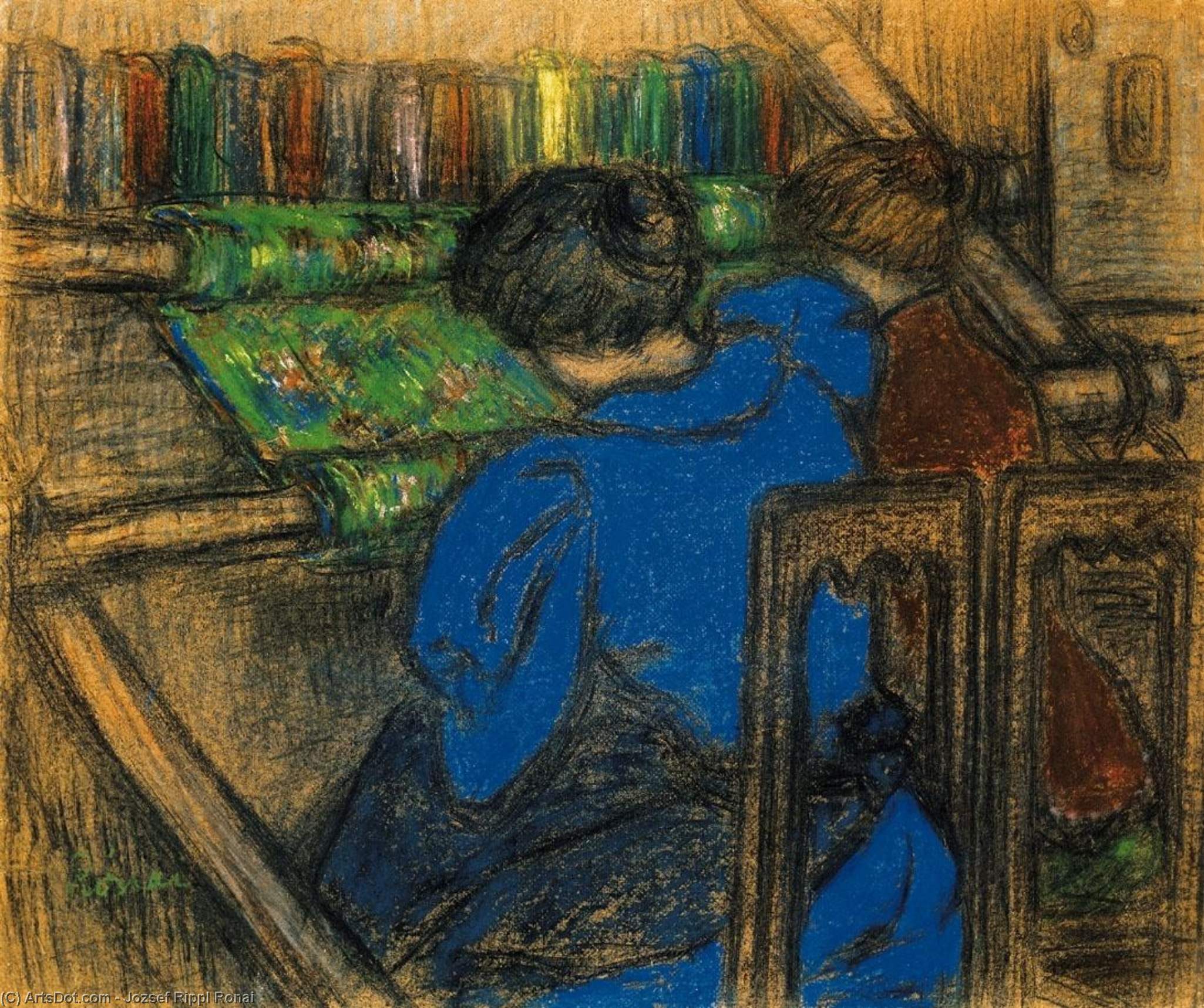 WikiOO.org - Encyclopedia of Fine Arts - Lukisan, Artwork Jozsef Rippl Ronai - Embroidering Women