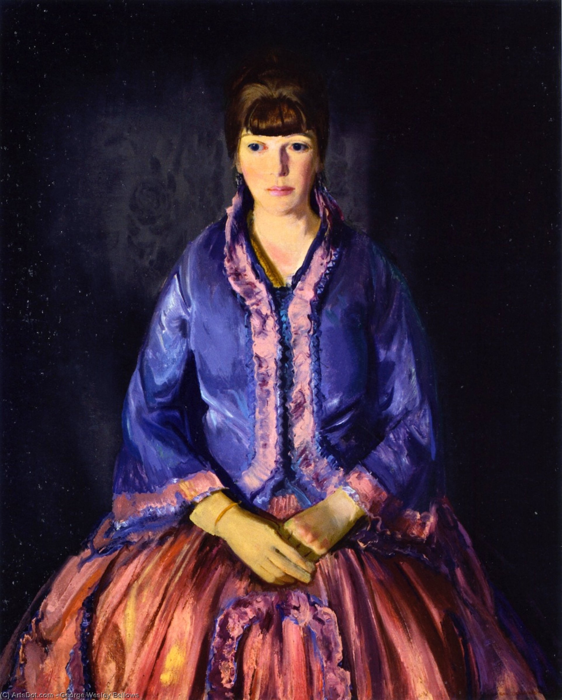 Wikioo.org – La Enciclopedia de las Bellas Artes - Pintura, Obras de arte de George Wesley Bellows - Emma en el vestido morado