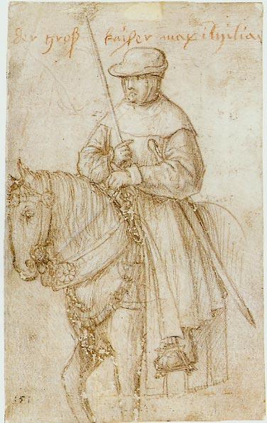 WikiOO.org - Encyclopedia of Fine Arts - Maleri, Artwork Hans Holbein The Elder - Emperor Maximilian on Horseback