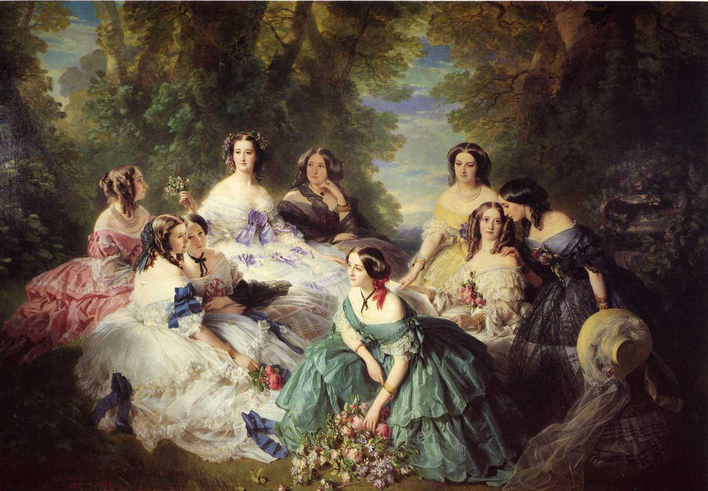 Wikioo.org - The Encyclopedia of Fine Arts - Painting, Artwork by Franz Xaver Winterhalter - Empress Eugenie Surrounded by her Ladies in Waiting