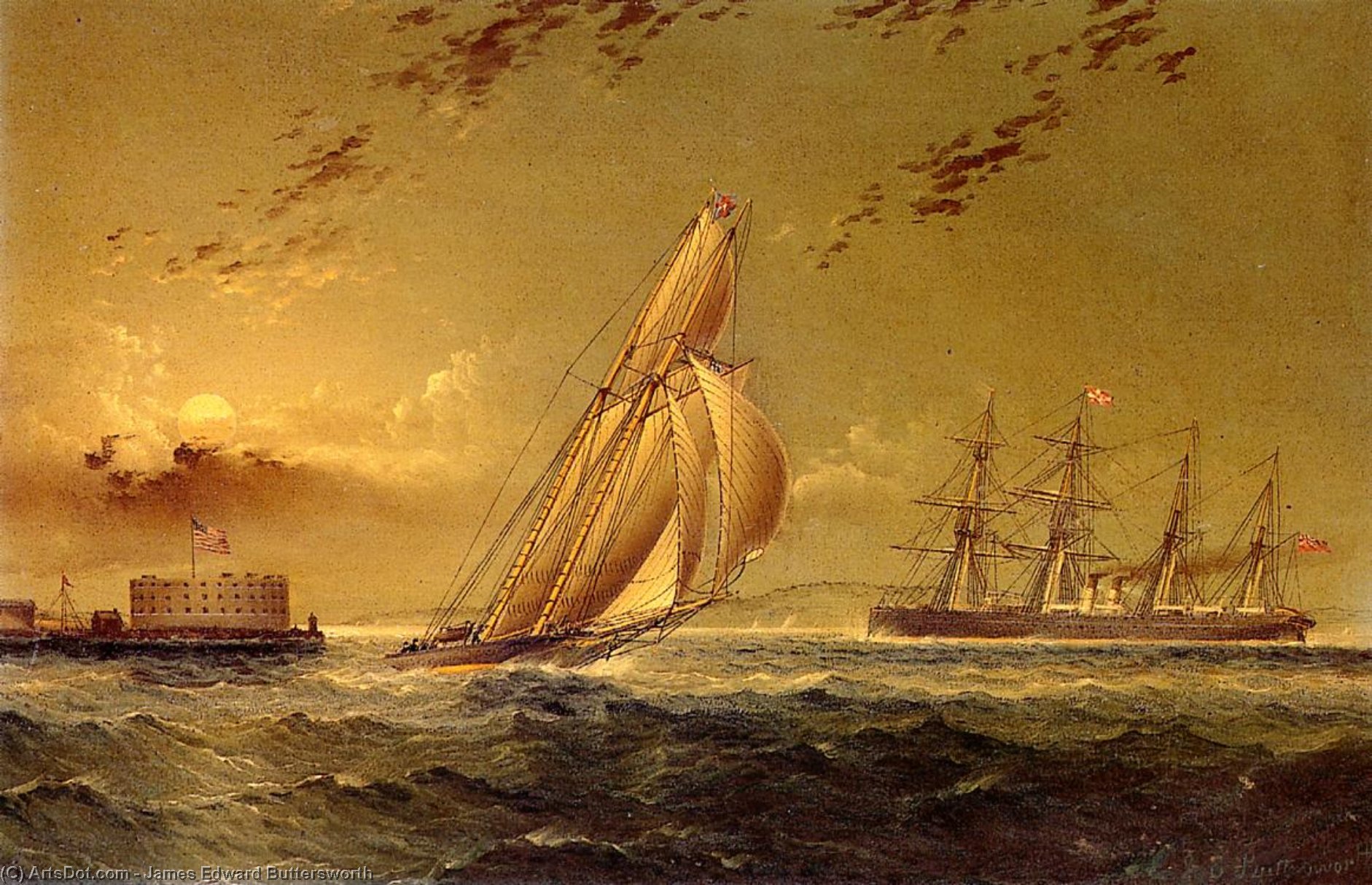 WikiOO.org - Enciklopedija dailės - Tapyba, meno kuriniai James Edward Buttersworth - English Steamer off Staten Island