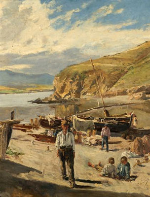Wikioo.org - The Encyclopedia of Fine Arts - Painting, Artwork by Francisco Gimeno Y Arasa - En La playa