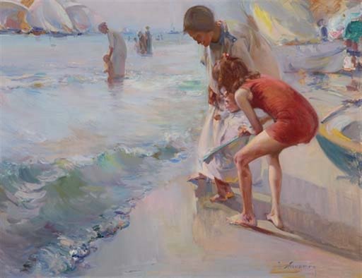 Wikioo.org - The Encyclopedia of Fine Arts - Painting, Artwork by Jose Navarro Llorens - En la playa