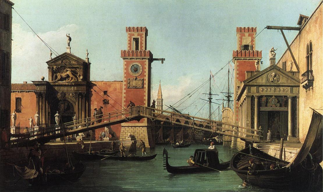 Wikoo.org - موسوعة الفنون الجميلة - اللوحة، العمل الفني Giovanni Antonio Canal (Canaletto) - Entrance to the Arsenal