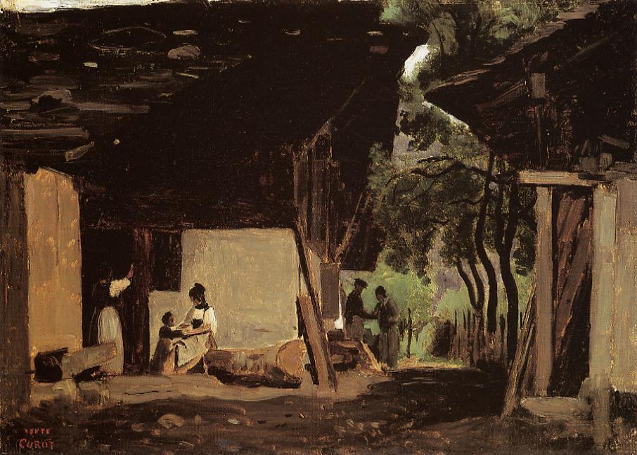 WikiOO.org - Encyclopedia of Fine Arts - Maleri, Artwork Jean Baptiste Camille Corot - Entrance to a Chalet in the Bernese Oberland
