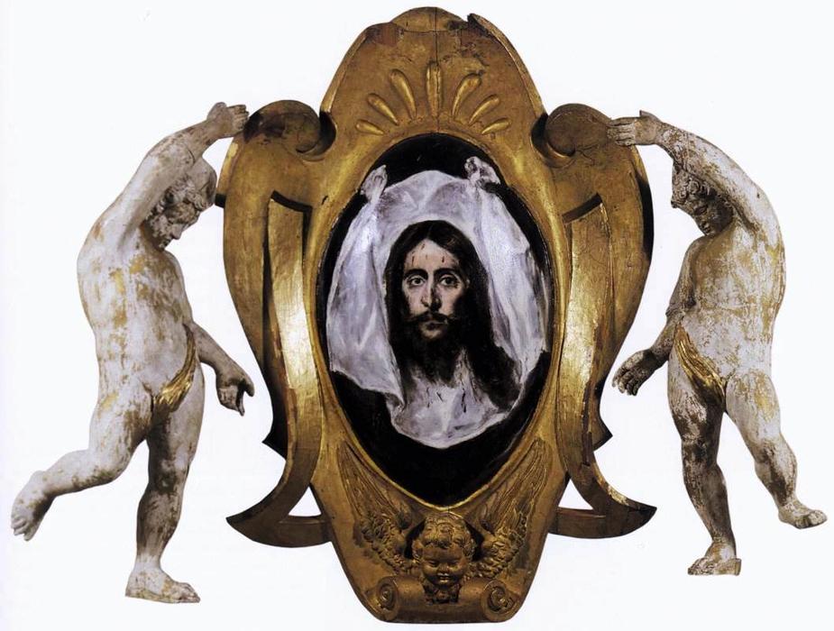 Wikioo.org – La Enciclopedia de las Bellas Artes - Pintura, Obras de arte de El Greco (Doménikos Theotokopoulos) - Escudo con el velo de St Veronica