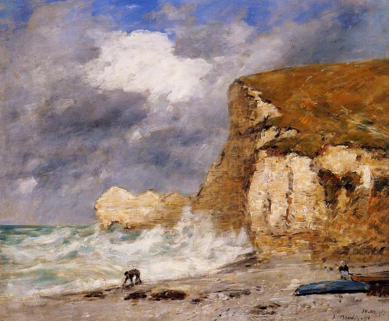 Wikioo.org - The Encyclopedia of Fine Arts - Painting, Artwork by Eugène Louis Boudin - Etretat: the Amont Cliff in November