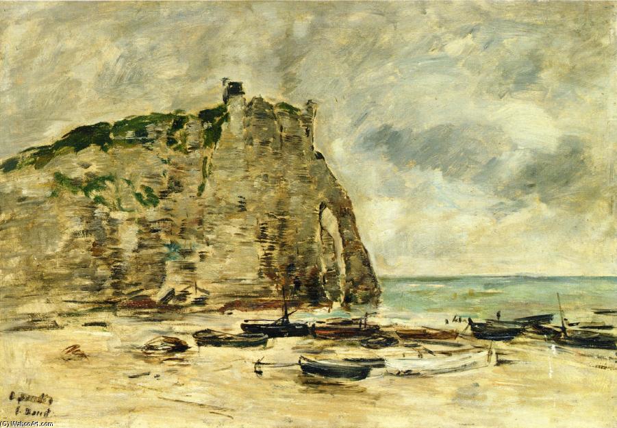 Wikioo.org - The Encyclopedia of Fine Arts - Painting, Artwork by Eugène Louis Boudin - Etretat, Beached Boats and the Falaise d'Aval (study)