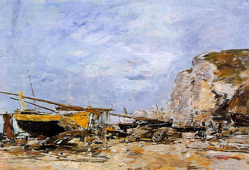 Wikioo.org - The Encyclopedia of Fine Arts - Painting, Artwork by Eugène Louis Boudin - Etretat, Boats Stranded on the Beach