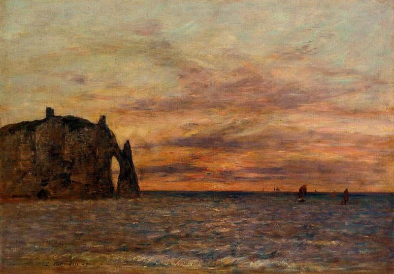 Wikioo.org - The Encyclopedia of Fine Arts - Painting, Artwork by Eugène Louis Boudin - Etretat: the Falaise d'Aval at Sunset