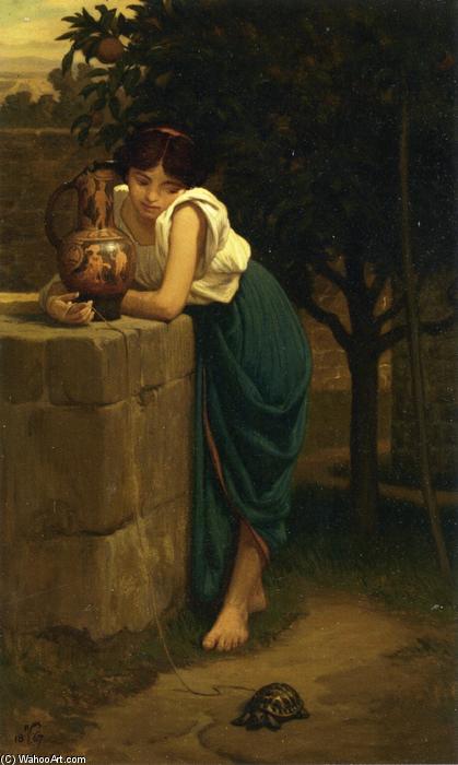Wikioo.org - The Encyclopedia of Fine Arts - Painting, Artwork by Elihu Vedder - Etruscan Girl with Turtle