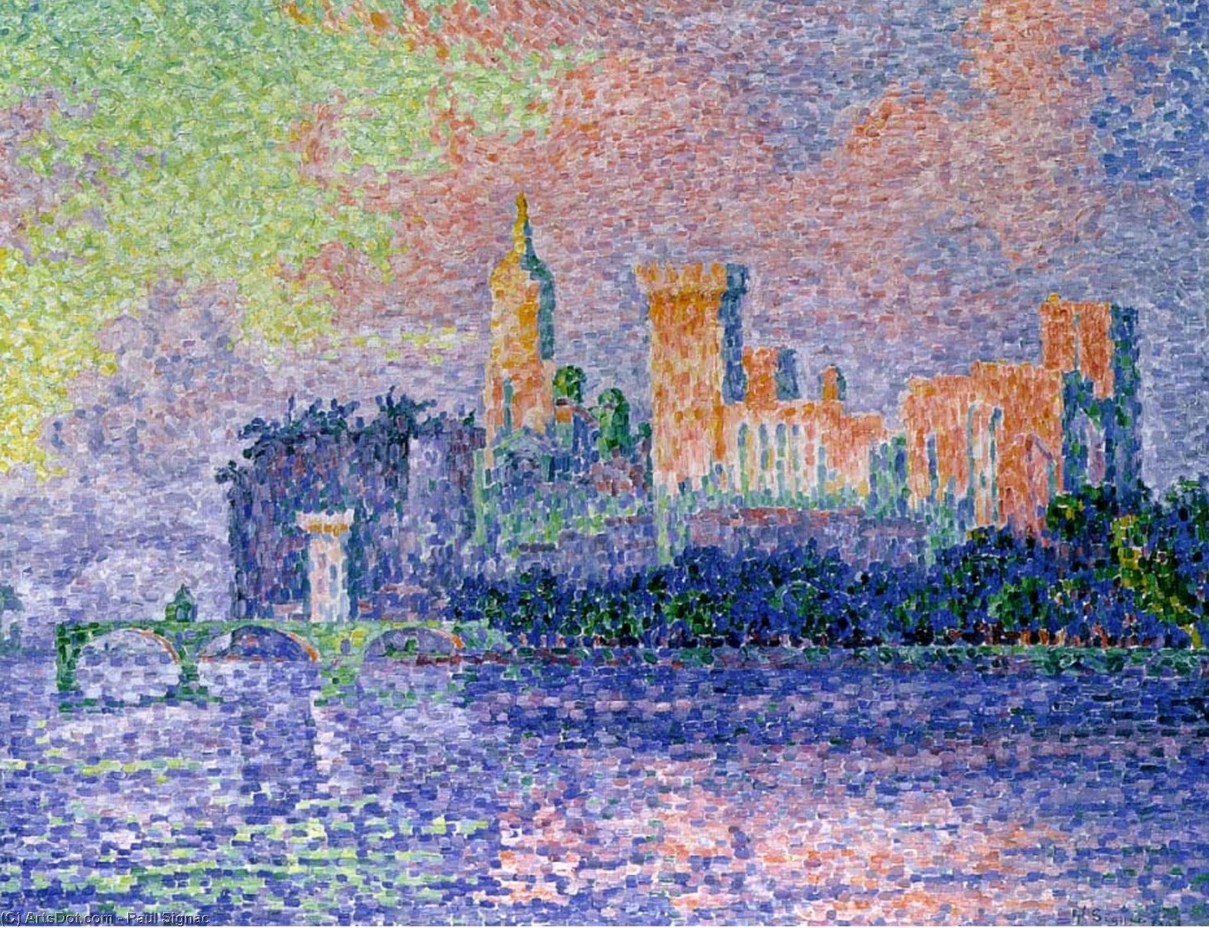 Wikioo.org - The Encyclopedia of Fine Arts - Painting, Artwork by Paul Signac - Evening, Avignon (Château des Papes)