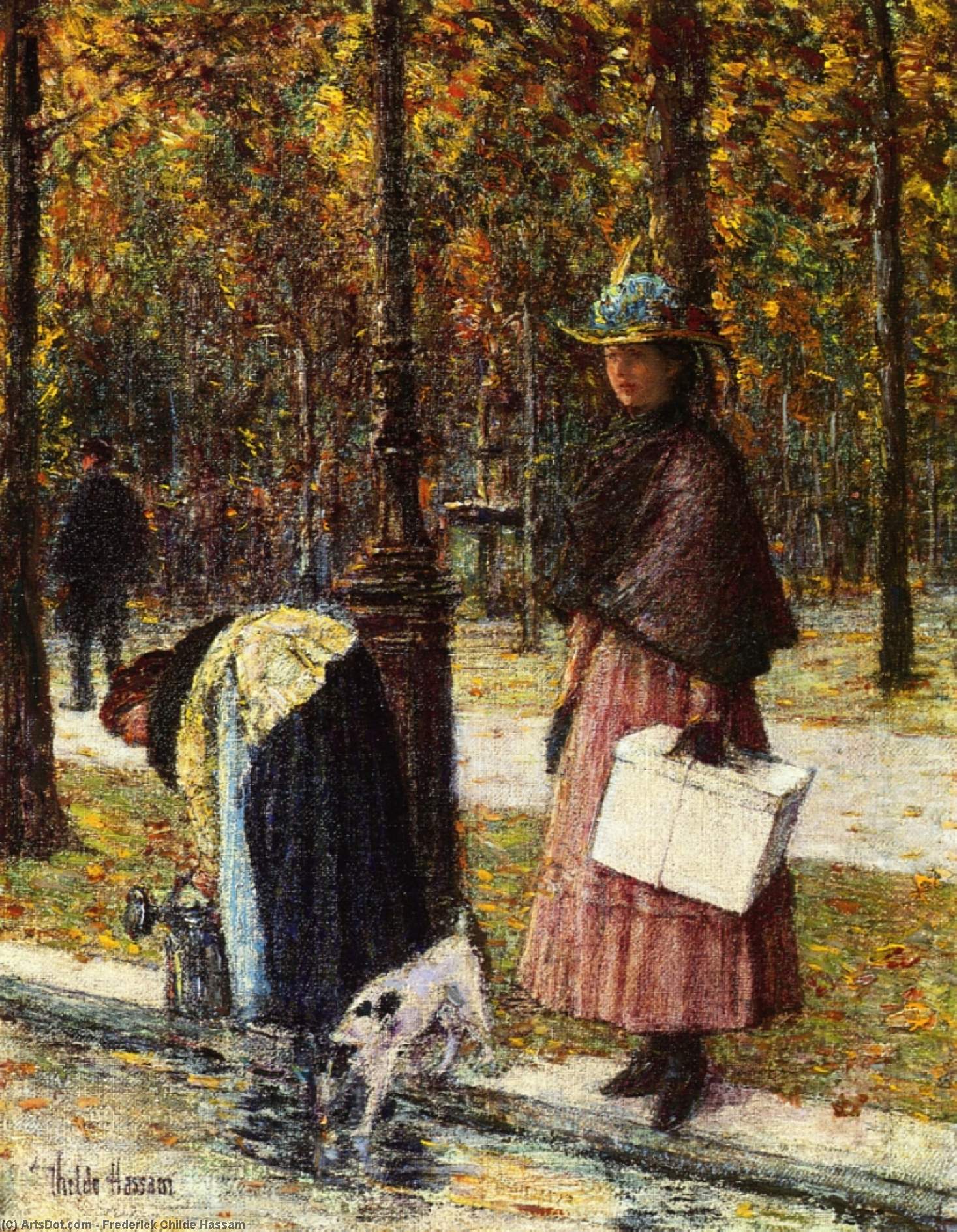 Wikioo.org - The Encyclopedia of Fine Arts - Painting, Artwork by Frederick Childe Hassam - Evening, Champs-Elysees (also known as Pres du Louvre)