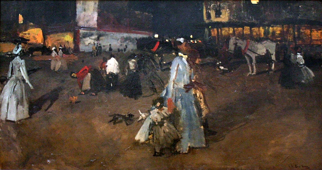 Wikioo.org - The Encyclopedia of Fine Arts - Painting, Artwork by George Hendrik Breitner - An Evening on the Dam in Amsterdam
