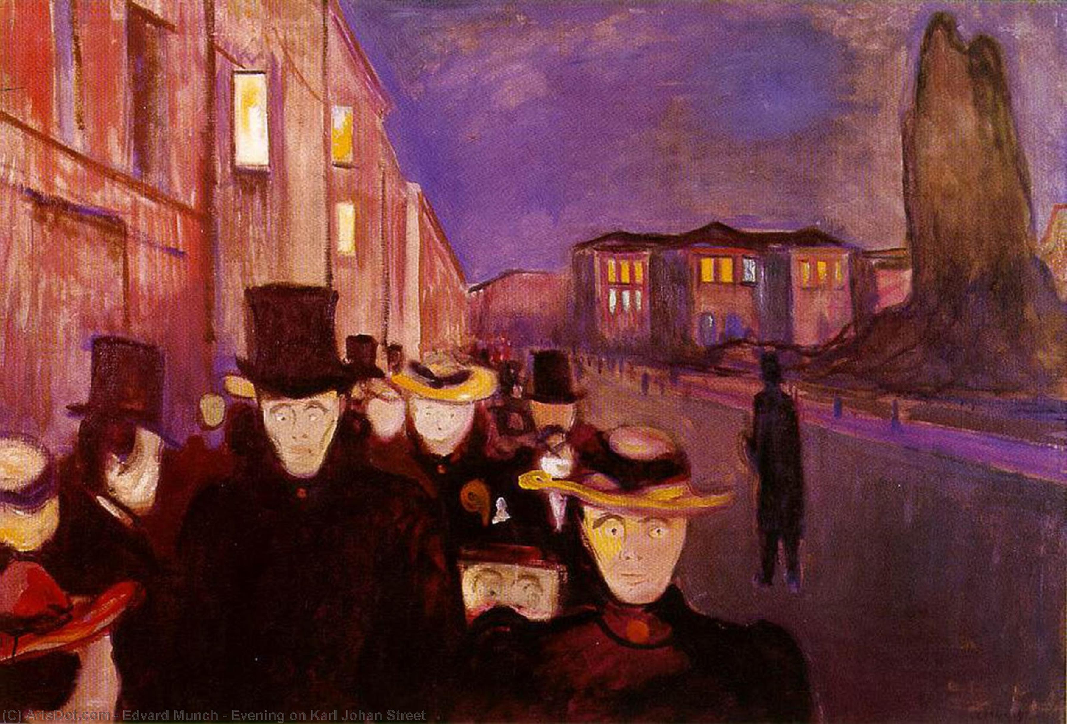 WikiOO.org - Enciclopédia das Belas Artes - Pintura, Arte por Edvard Munch - Evening on Karl Johan Street