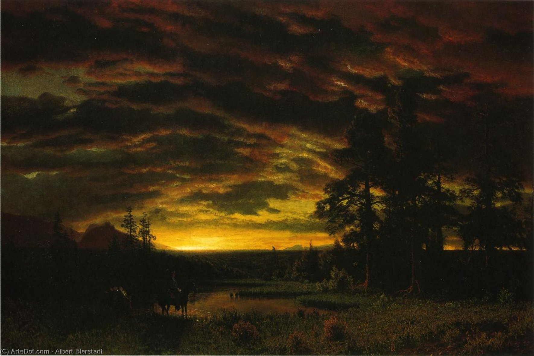 Wikioo.org - Bách khoa toàn thư về mỹ thuật - Vẽ tranh, Tác phẩm nghệ thuật Albert Bierstadt - Evening on the Prairie