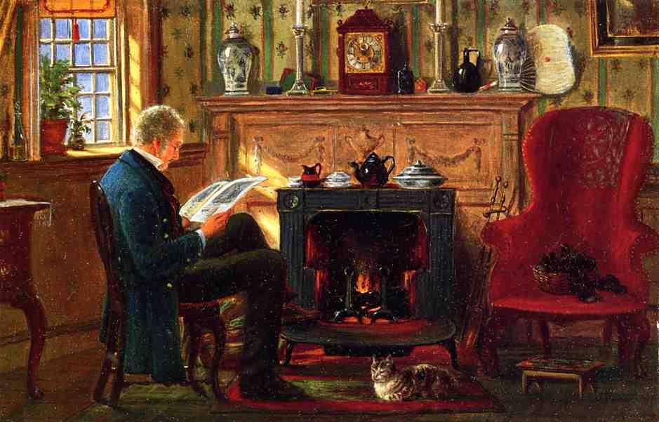 Wikioo.org - The Encyclopedia of Fine Arts - Painting, Artwork by Edward Lamson Henry - Examining Illustrations by the Fire