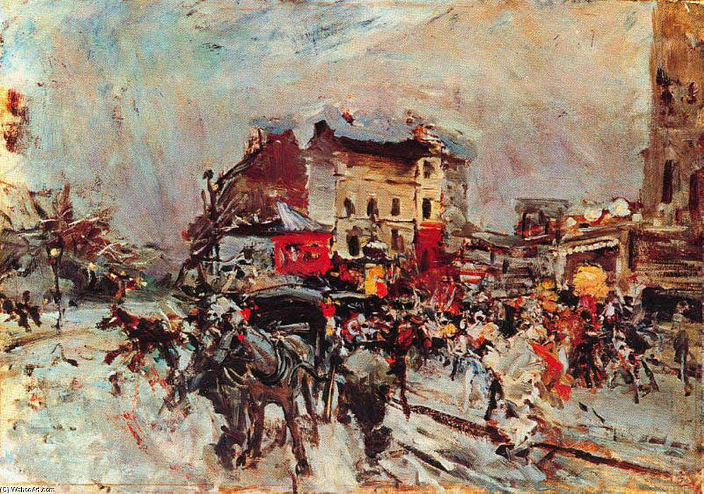 Wikioo.org - The Encyclopedia of Fine Arts - Painting, Artwork by Giovanni Boldini - Exit of a Costumes Ball in Montmartre