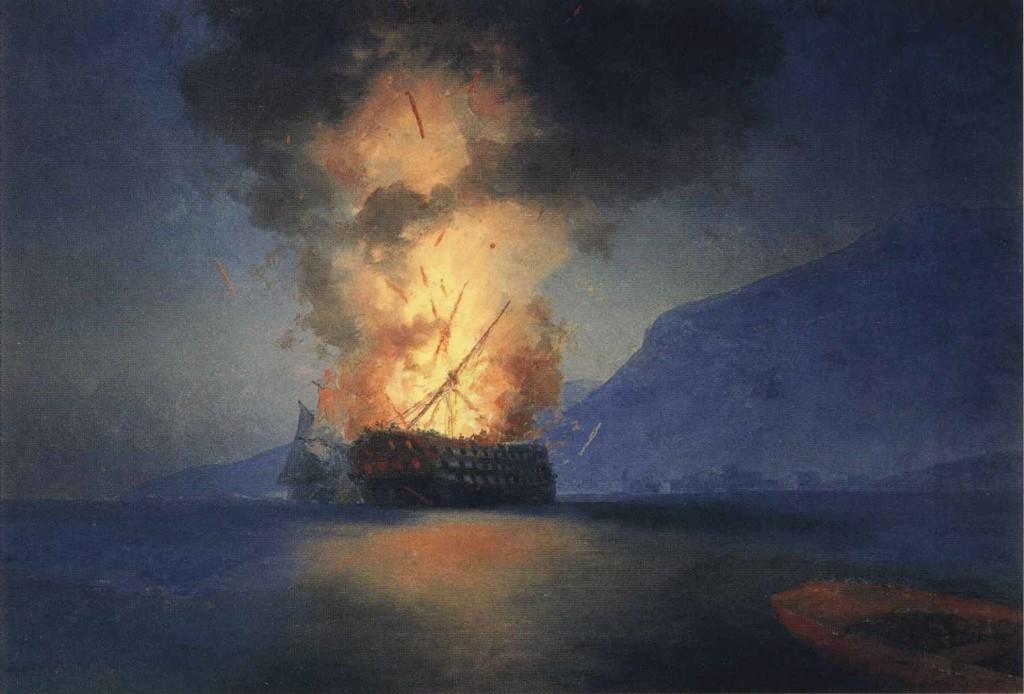 WikiOO.org - Enciklopedija dailės - Tapyba, meno kuriniai Ivan Aivazovsky - Exploding Ship