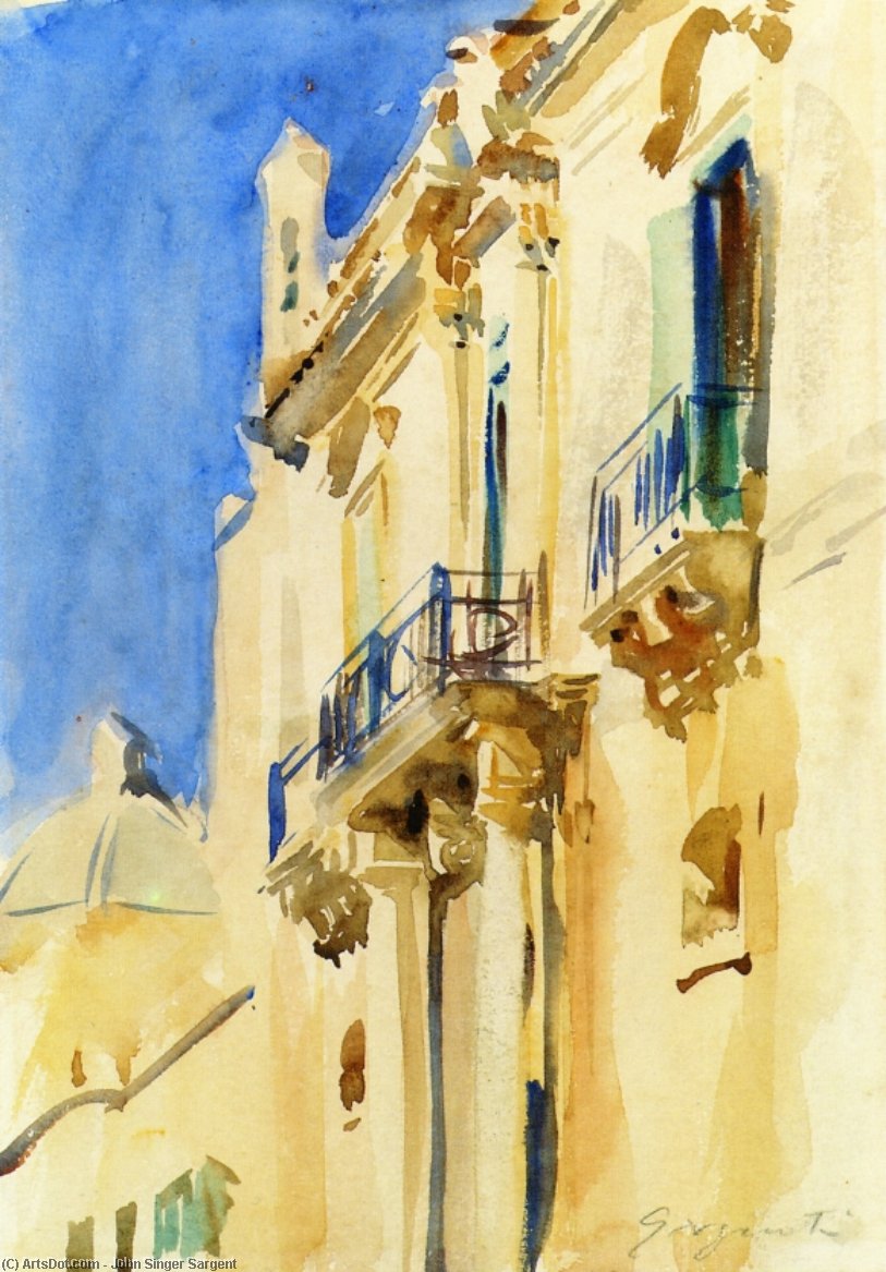 Wikioo.org - The Encyclopedia of Fine Arts - Painting, Artwork by John Singer Sargent - Facade of a Palazzo, Girgente, Sicily
