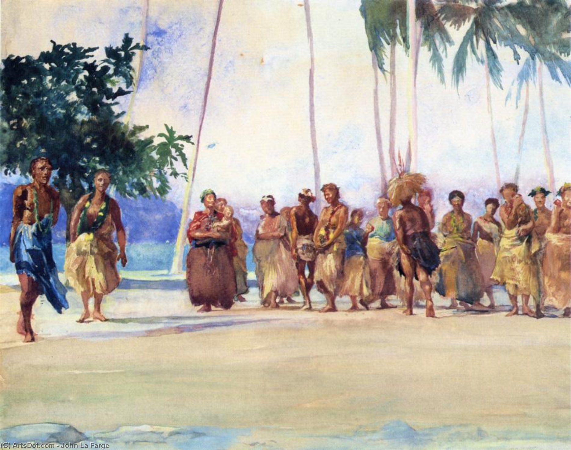 WikiOO.org - Enciclopedia of Fine Arts - Pictura, lucrări de artă John La Farge - Fagaloa Bay, Samoa, 1890, The Taupo, Gaase, Marshalling the Women Who Bring Presents of Food