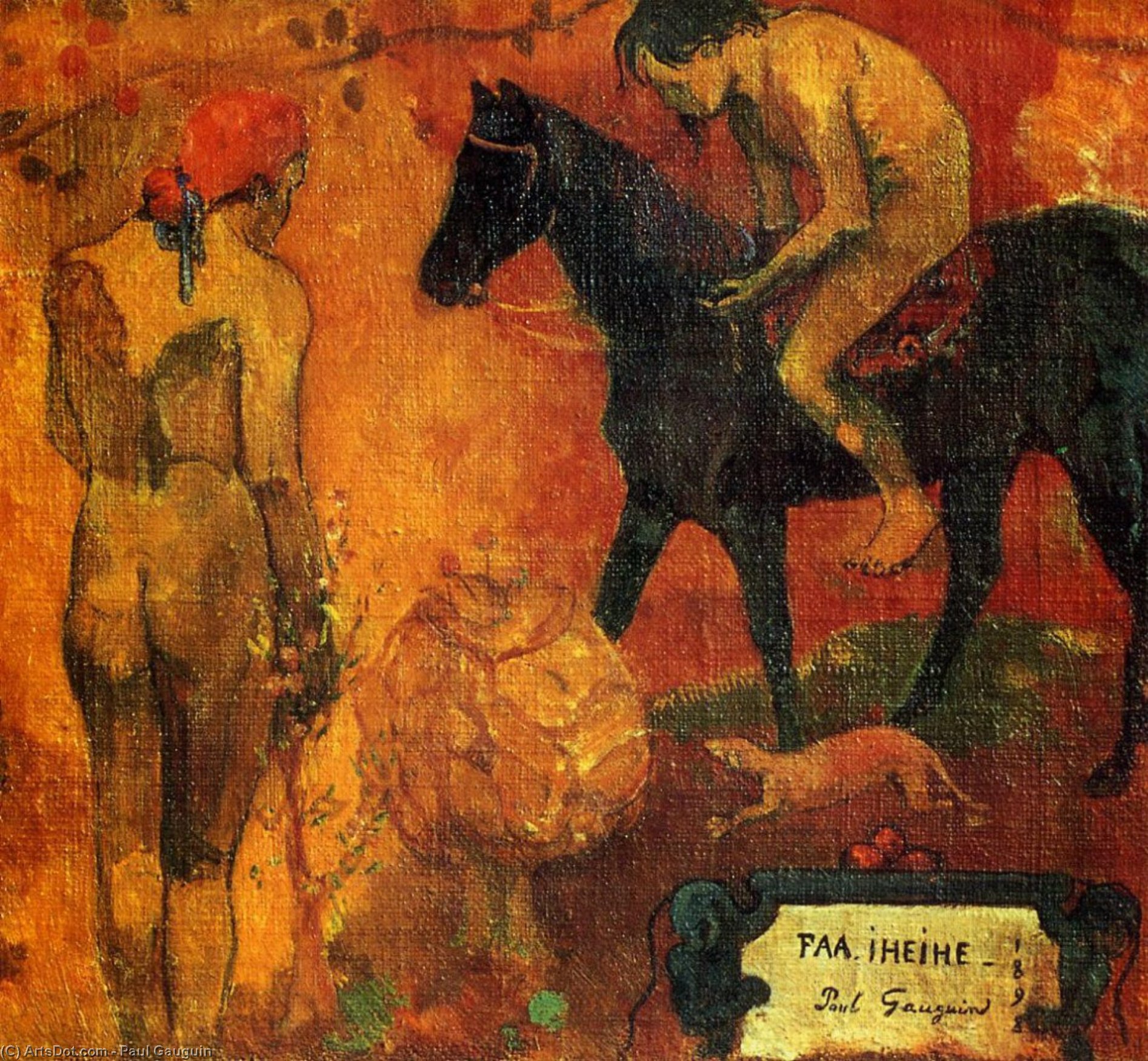 Wikioo.org - Encyklopedia Sztuk Pięknych - Malarstwo, Grafika Paul Gauguin - Faa Iheihe (detail) (also known as Tahitian Pastoral)