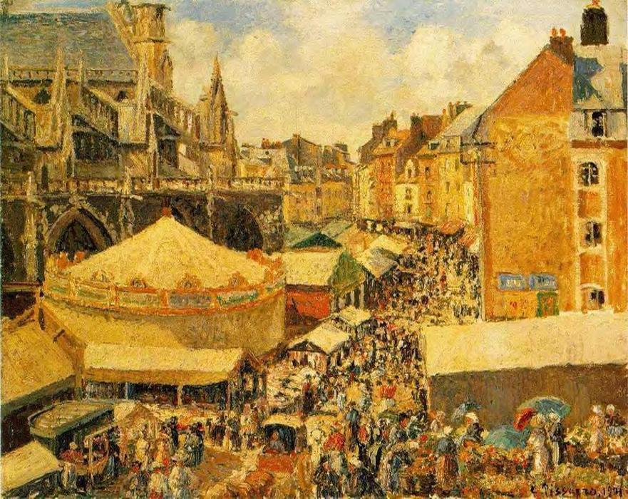 Wikioo.org - The Encyclopedia of Fine Arts - Painting, Artwork by Camille Pissarro - The Fair in Dieppe: Sunny Morning