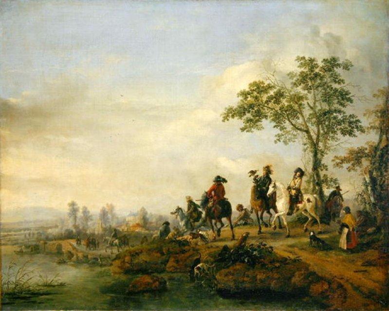 Wikioo.org - The Encyclopedia of Fine Arts - Painting, Artwork by Philips Wouwerman - Falconers Return Home from the Hunt