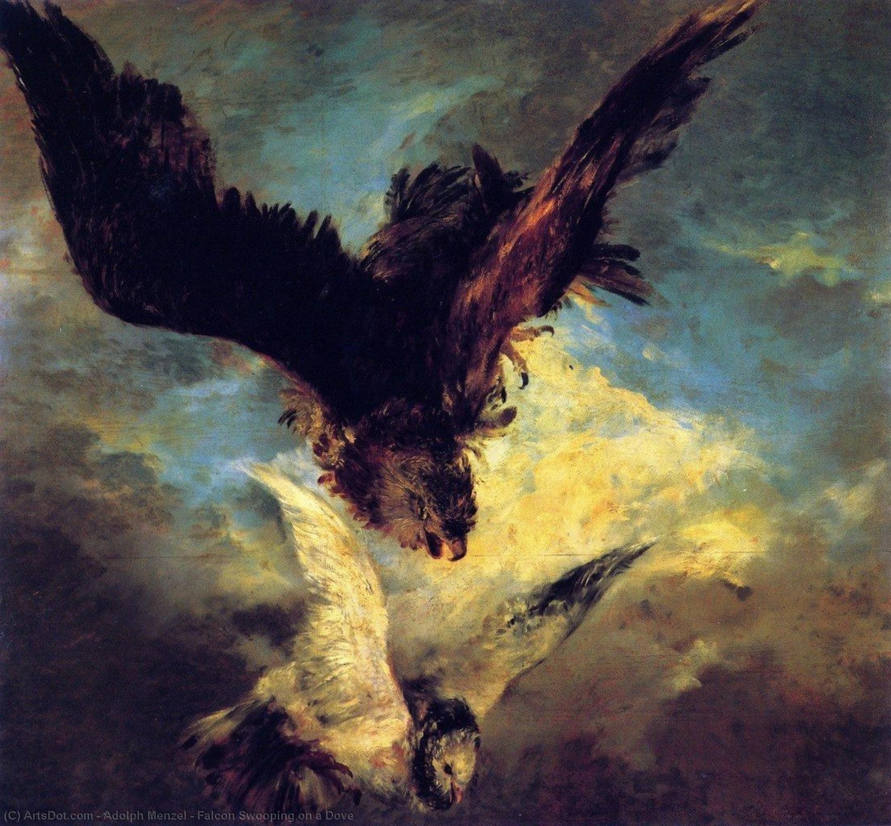 Wikioo.org – L'Enciclopedia delle Belle Arti - Pittura, Opere di Adolph Menzel - Falcon picchiata su una colomba