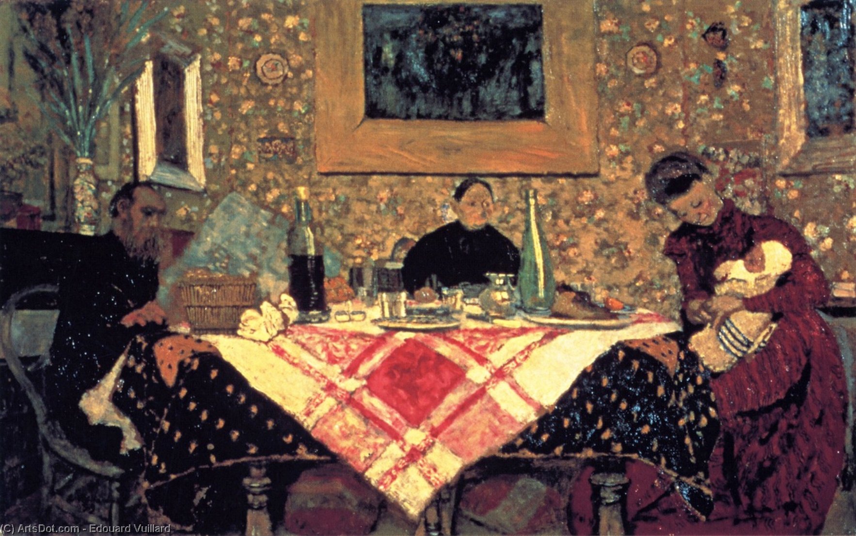 Wikioo.org - The Encyclopedia of Fine Arts - Painting, Artwork by Jean Edouard Vuillard - Family Lunch (also known as The Roussel Family at Table)