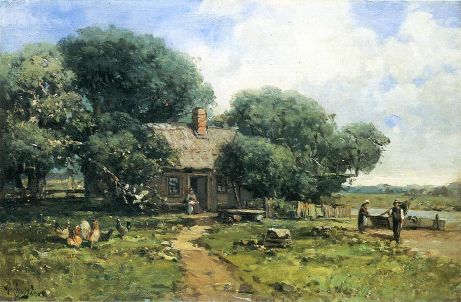 Wikioo.org - The Encyclopedia of Fine Arts - Painting, Artwork by Andrew W Melrose - A Farm Along the River