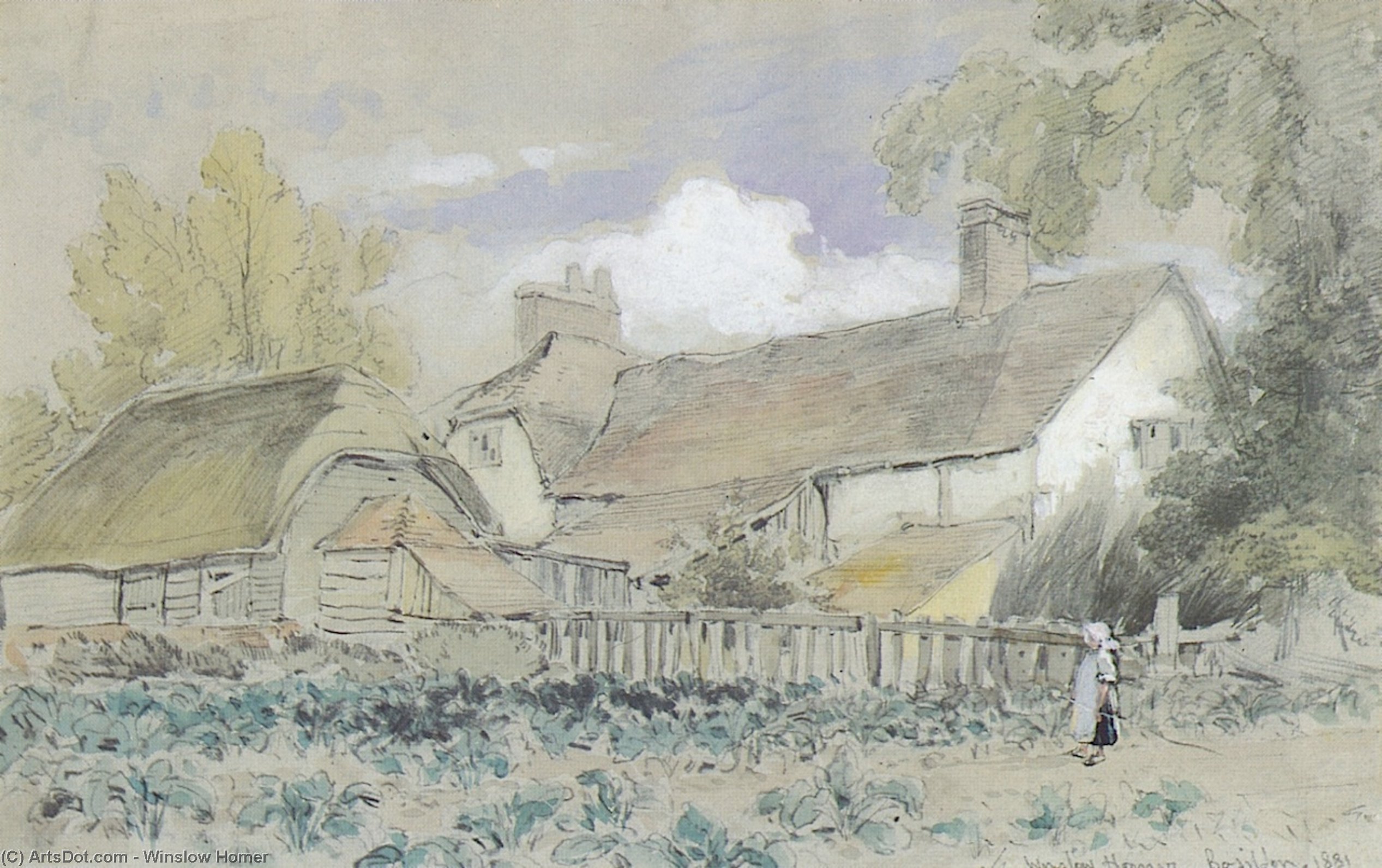 WikiOO.org - Encyclopedia of Fine Arts - Lukisan, Artwork Winslow Homer - Farm House at Basildon, England