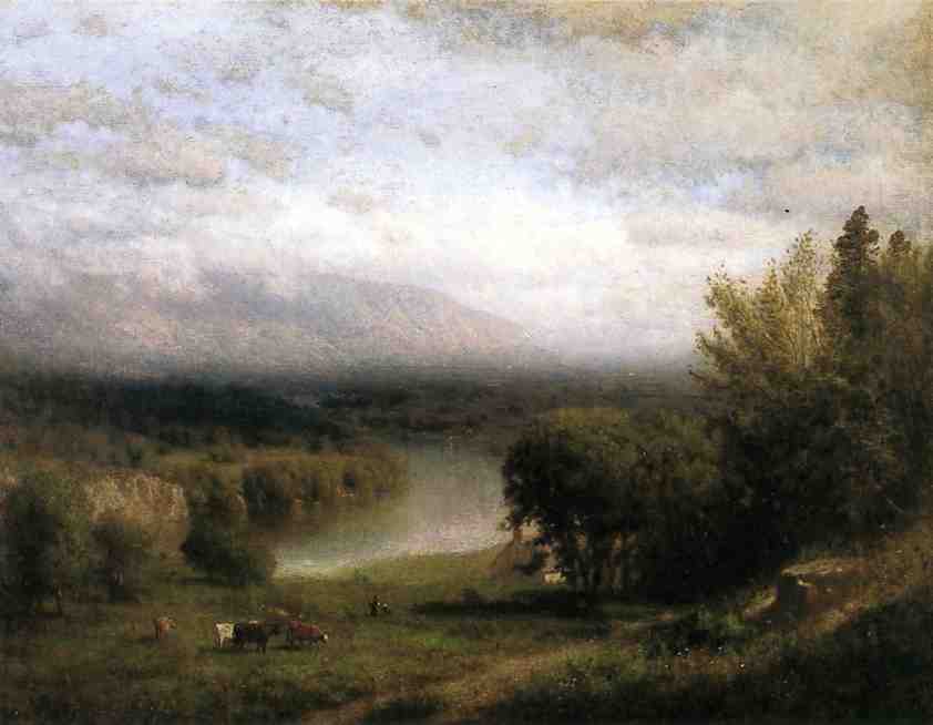 Wikioo.org - The Encyclopedia of Fine Arts - Painting, Artwork by Alexander Helwig Wyant - Farmhouse in a River Valley