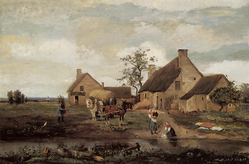 WikiOO.org - Encyclopedia of Fine Arts - Maleri, Artwork Jean Baptiste Camille Corot - A Farm in the Nievre