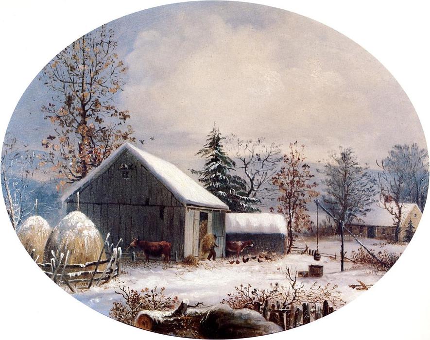 Wikioo.org - สารานุกรมวิจิตรศิลป์ - จิตรกรรม George Henry Durrie - Farmyard in Winter