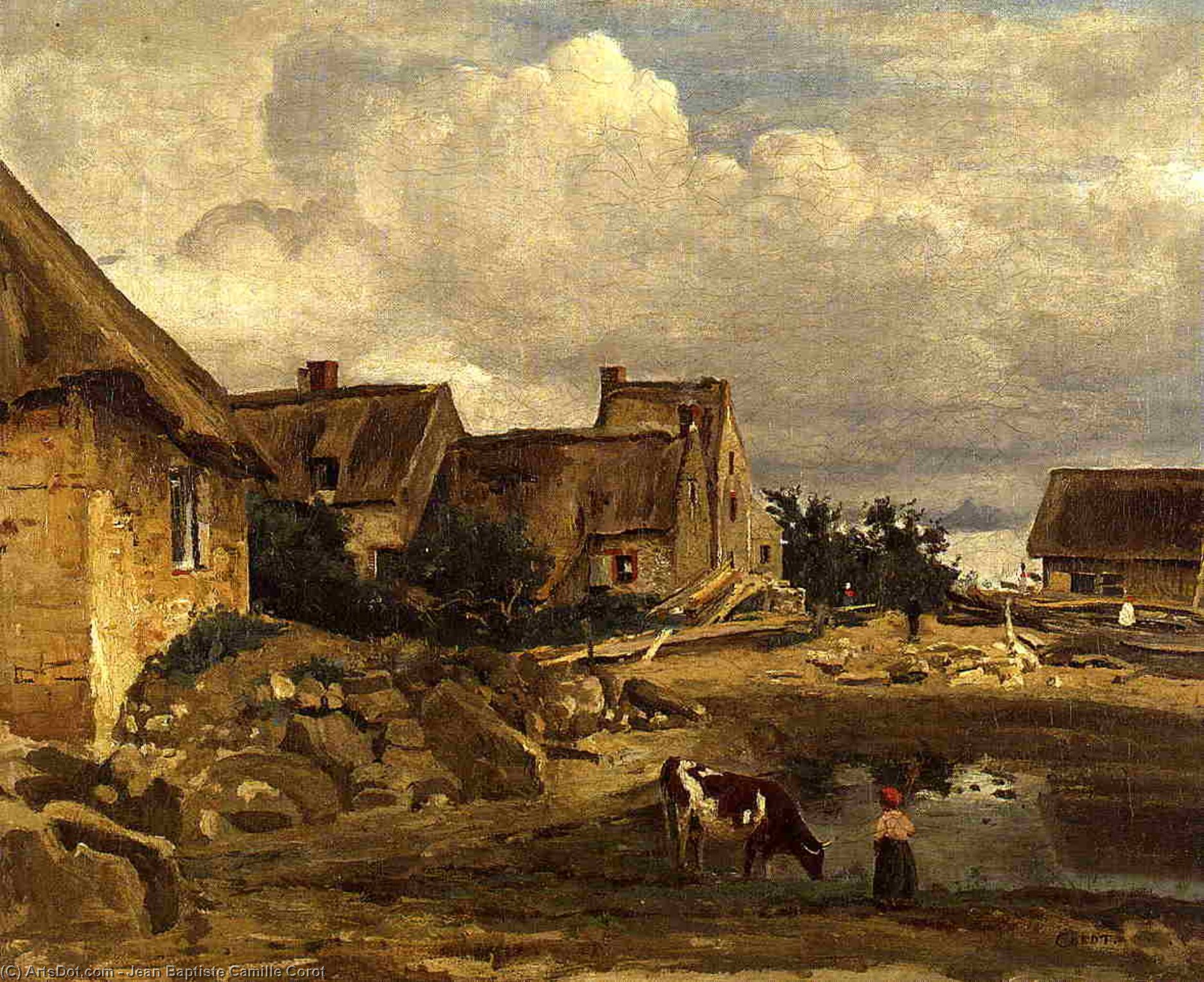 Wikioo.org - The Encyclopedia of Fine Arts - Painting, Artwork by Jean Baptiste Camille Corot - A Farmyard near Fontainebleau